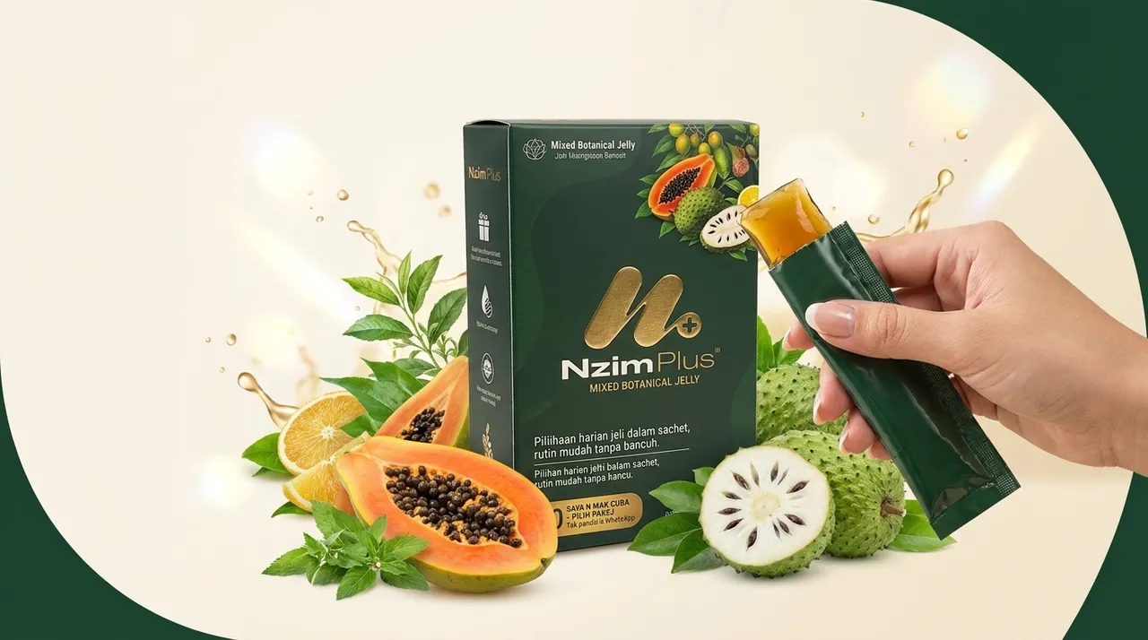 Kotak Nzim Plus Mixed Botanical Jelly bersama sachet jeli