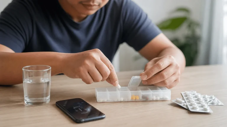 Pesakit menyusun ubat terapi H. pylori dalam kotak ubat mengikut jadual