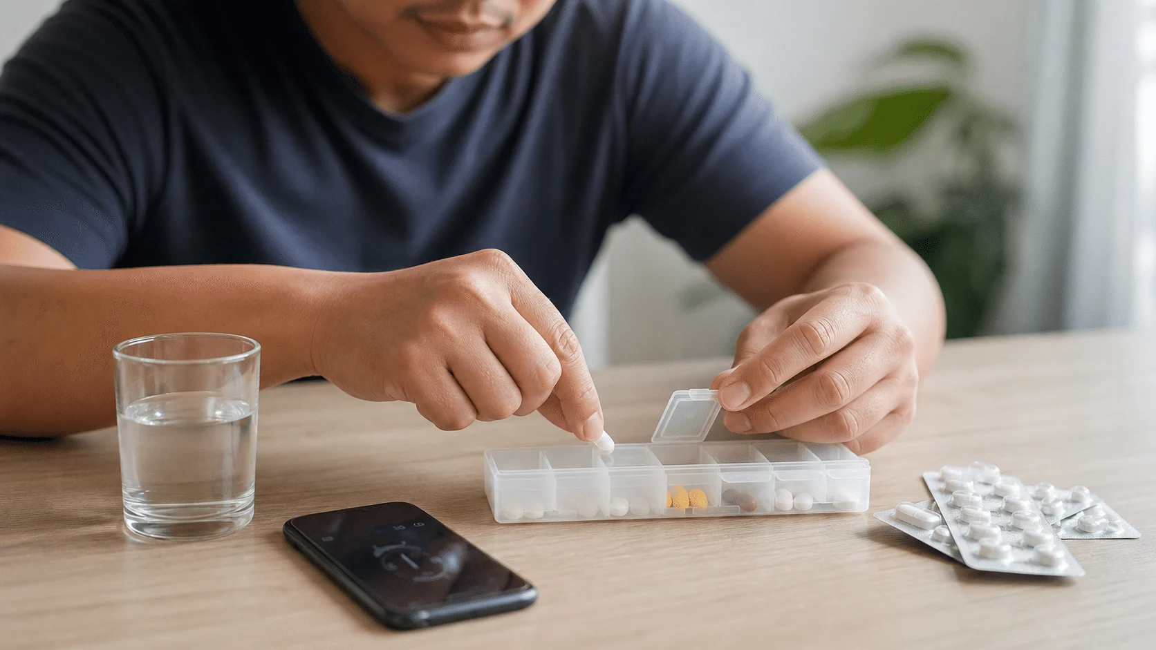 Pesakit menyusun ubat terapi H. pylori dalam kotak ubat mengikut jadual