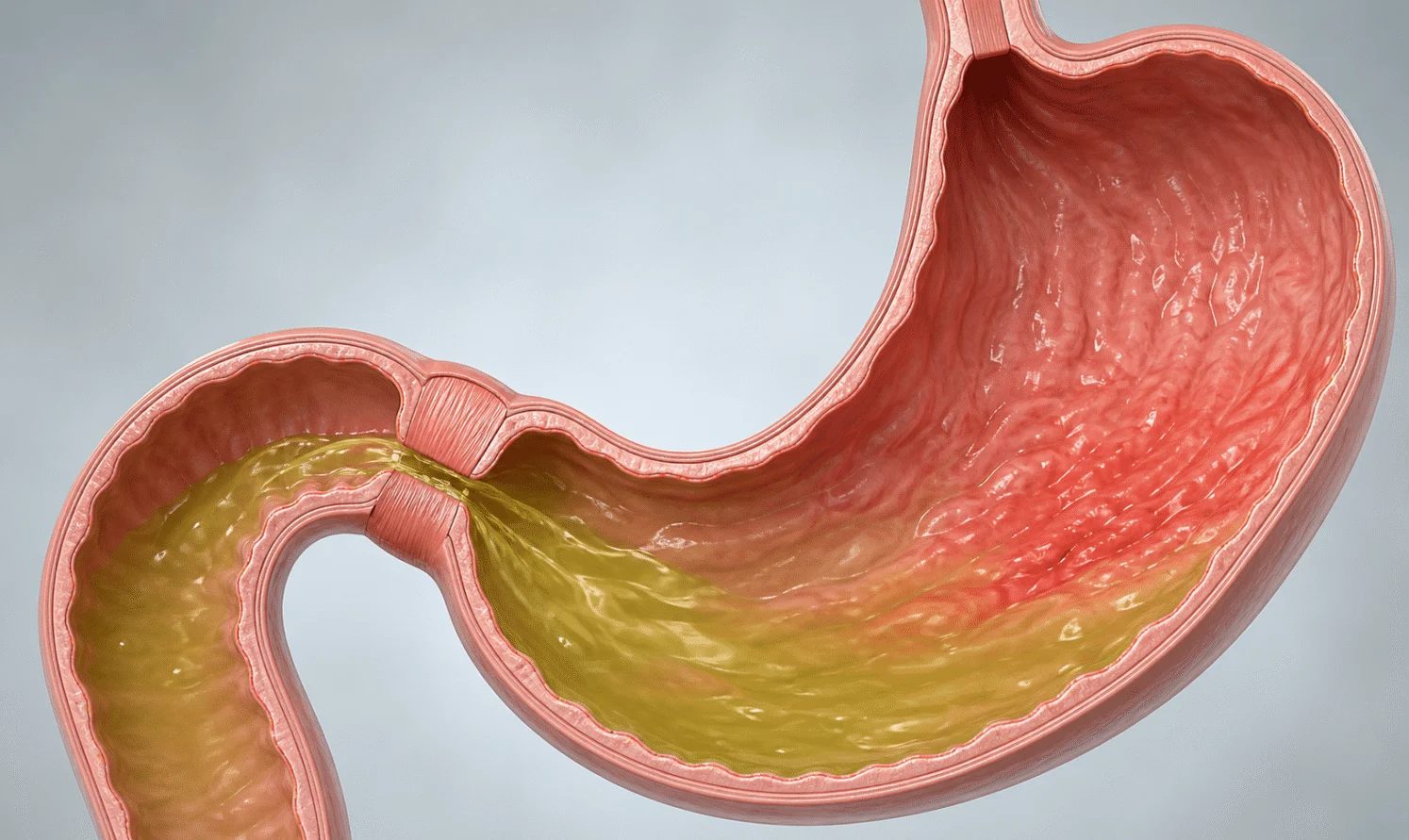 Ilustrasi hempedu mengalir balik dari duodenum melalui pilorus ke dalam perut