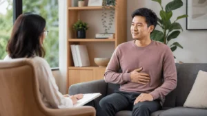 Sesi terapi CBT yang tenang untuk membantu mengurus GERD dan keresahan