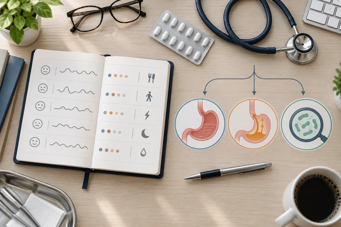 Diari simptom dan beberapa kemungkinan penilaian perut disusun untuk semakan diagnosis