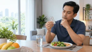 Lelaki meneliti ubat tahan sakit sebelum makan bagi mengurangkan risiko hakisan perut