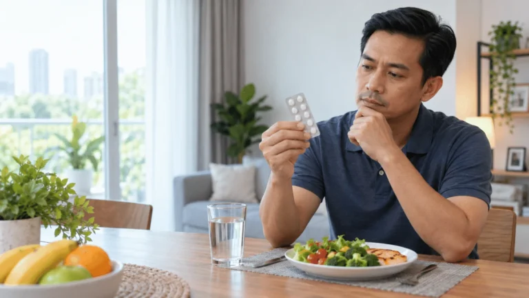 Lelaki meneliti ubat tahan sakit sebelum makan bagi mengurangkan risiko hakisan perut