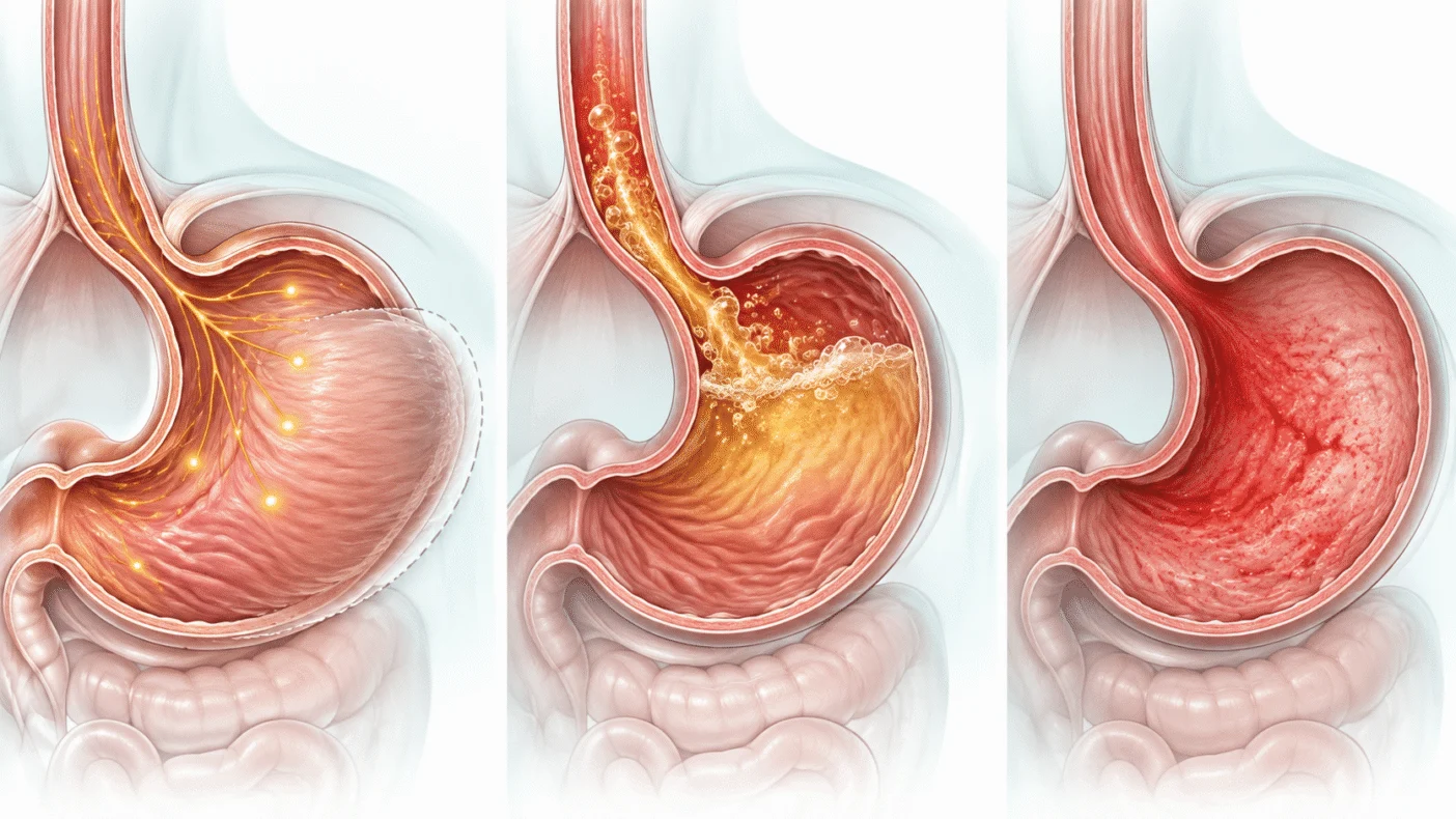 Ilustrasi perbandingan functional dyspepsia, refluks GERD dan keradangan gastritis