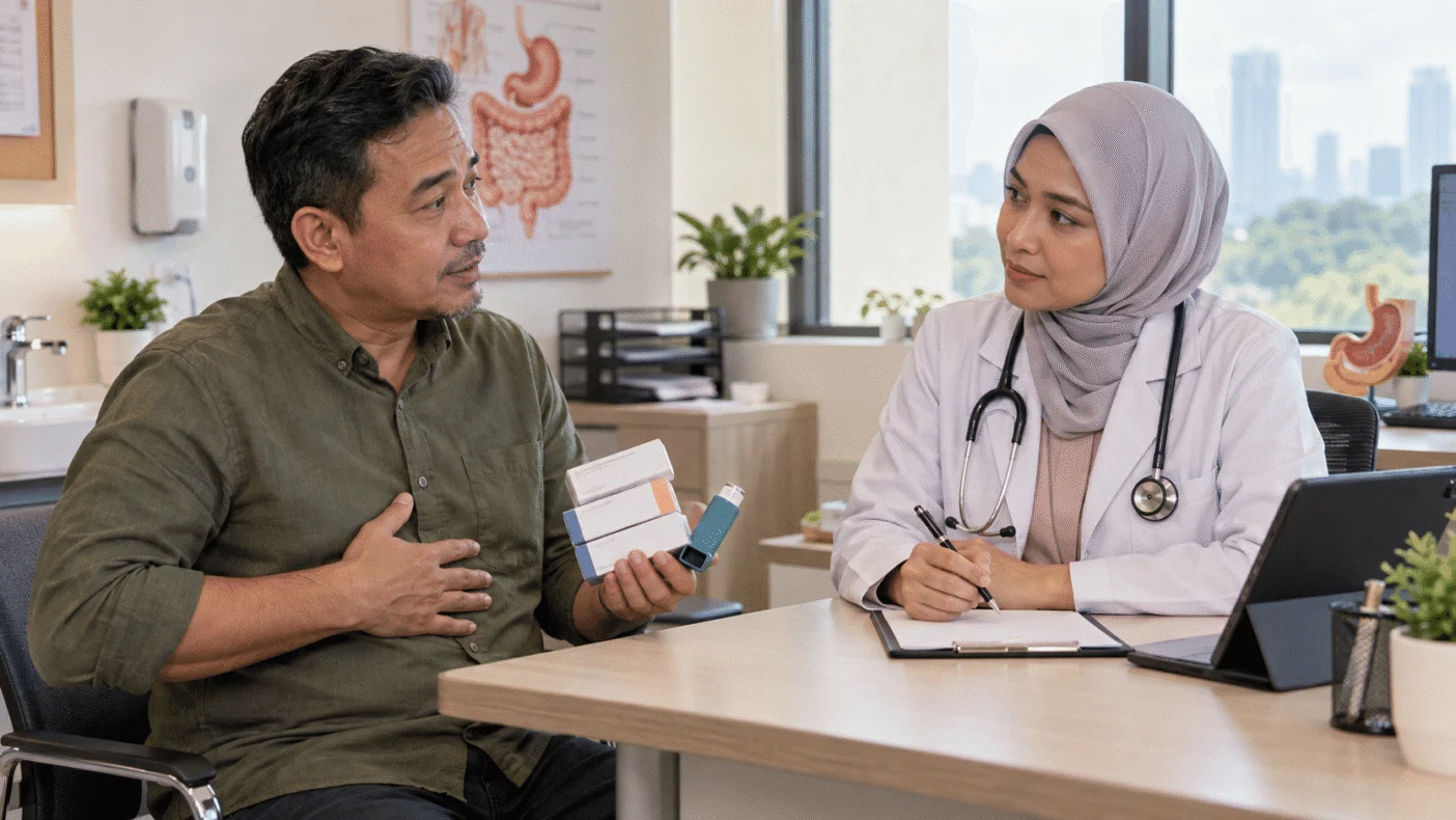 Pesakit berbincang dengan doktor tentang ubat asma, darah tinggi dan penenang yang boleh melemahkan LES