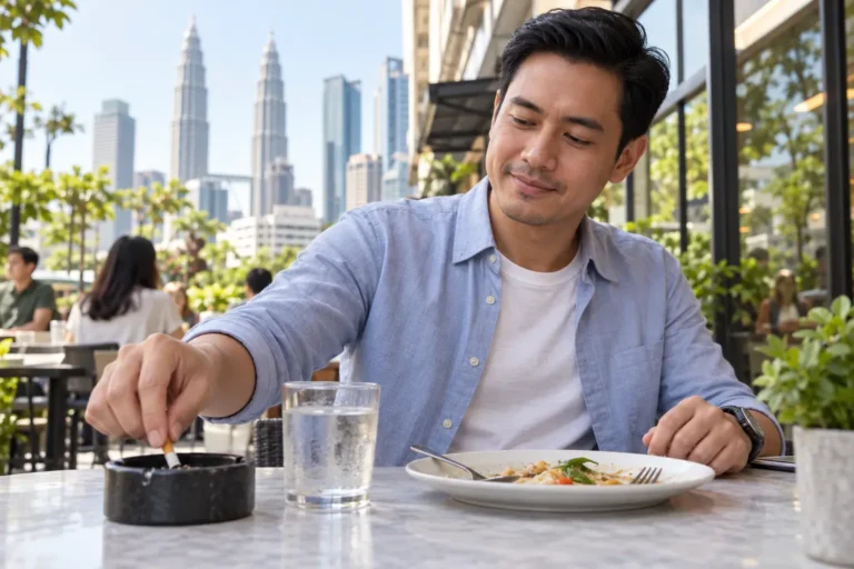 Lelaki memadamkan rokok selepas makan sebagai langkah menjaga kesihatan perut