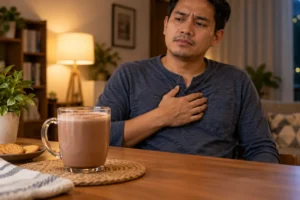 Lelaki mengalami pedih ulu hati ringan selepas menikmati minuman coklat panas