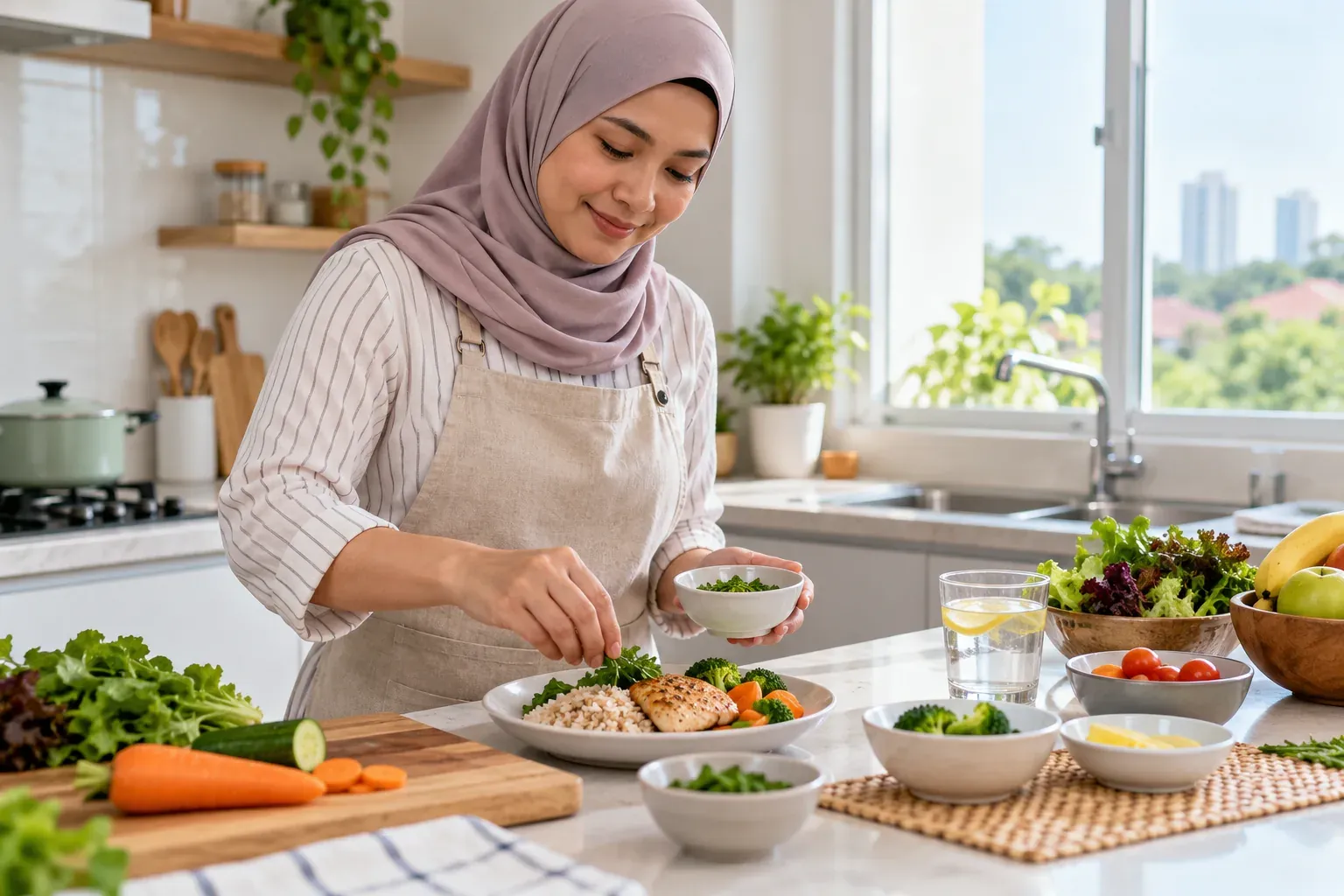 Wanita menyediakan hidangan kecil seimbang untuk menguruskan pemakanan ketika mengalami penyakit Addison dan gastritis