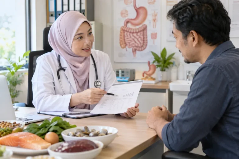 Pesakit berbincang dengan doktor mengenai pemantauan gastritis atropik dan status nutrisi