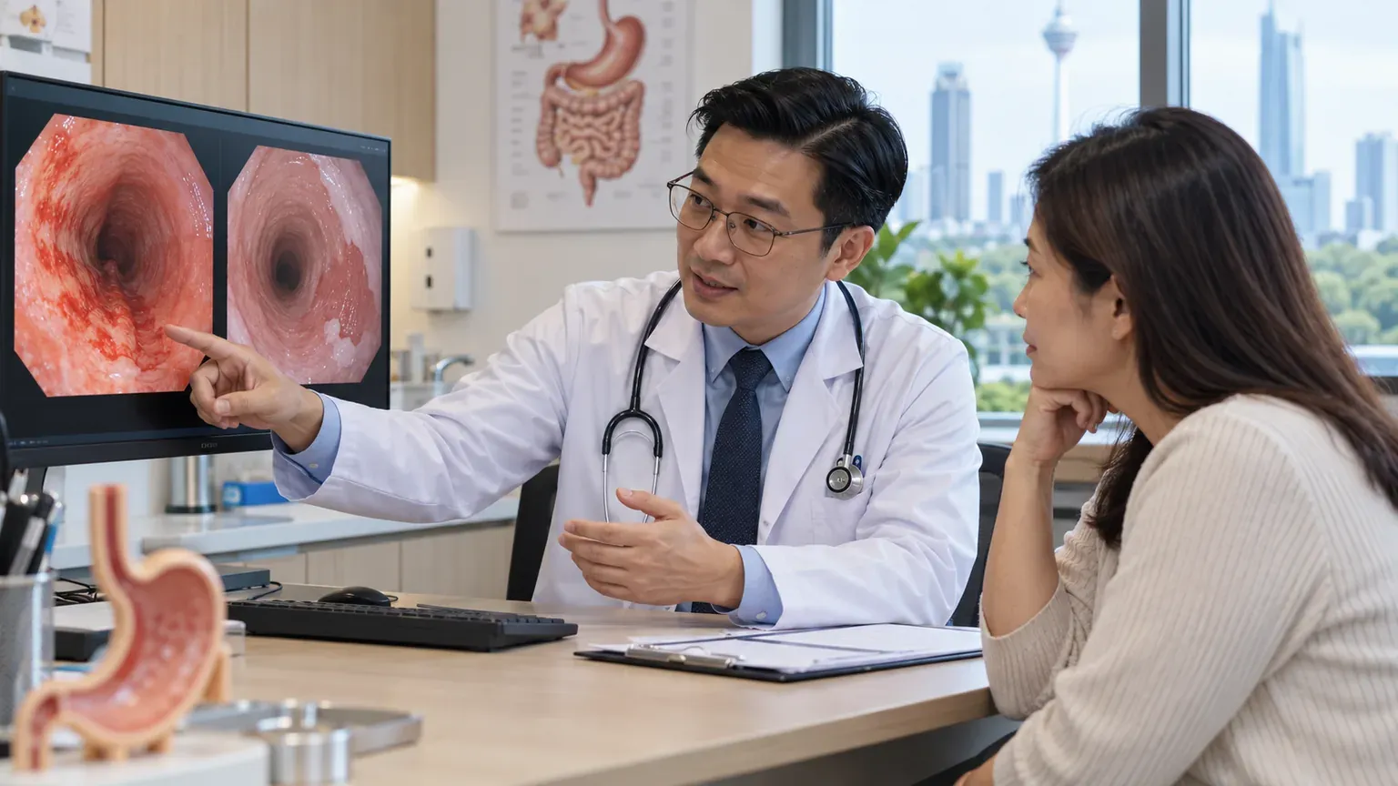 Doktor menerangkan perbezaan esofagitis erosif dan Barrett esophagus kepada pesakit