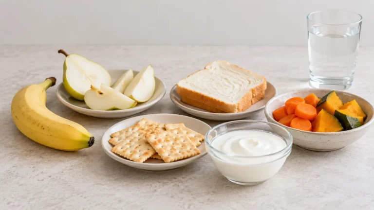 Pilihan snek lembut seperti pisang, pear, roti, biskut tawar dan yogurt